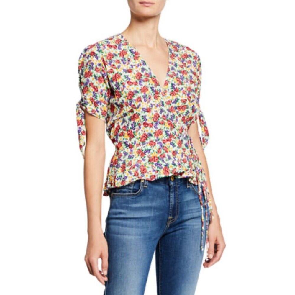 Faithful The Brand Floral Open Front Blouse Size 8 MISSING STRING TIES